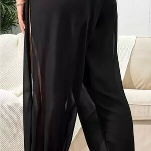 Black Swim Coverup with Flowing Wide-Leg Design